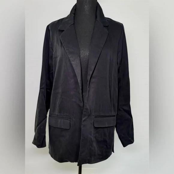 Abercrombie Fitch Black Long Sleeve Open Front Blazer Jacket Womens Size L - Picture 2 of 9